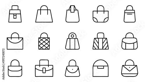 A single outline icon depicting a bag, part of a comprehensive linear icon set, presented on a dark canvas.