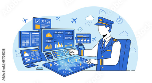 Air Traffic Controller Overseeing Flight Operations on Advanced Dashboard