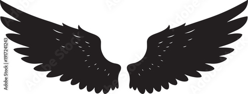Black Silhouette of Wings on White Background Illustration