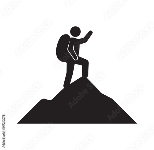 man standing on top of a mountain with backpack on  feeling accomplished