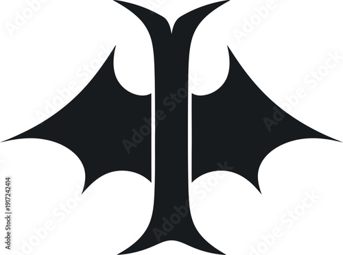 A stylized black bat wing letter i icon with sharp edges and pointed tips
