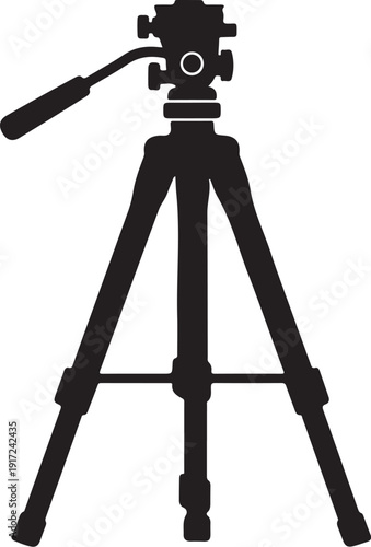 Black tripod camera stand on white background illustration