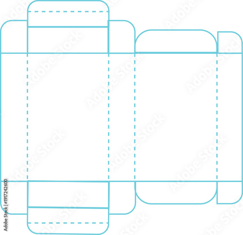 Blue line packaging dieline for cardboard tray box with thumb holes and fold lines for product mockups