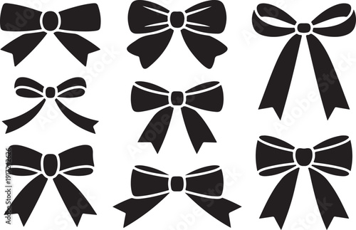Black and white bows with different styles and shapes