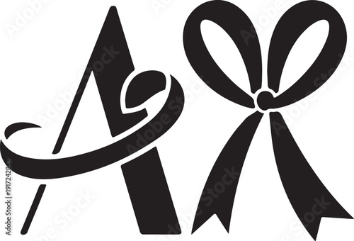 Black and white letter A with decorative bow
