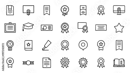 An outline icon featuring a briefcase or portfolio document holder with a certificate symbol.