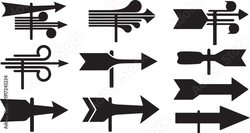 Collection of various black arrow icons on white background