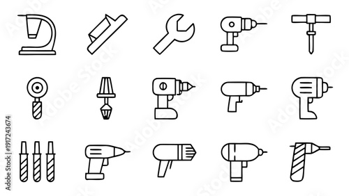 Assortment of linear outline icons for different electrical tools, essential for repair and maintenance tasks.