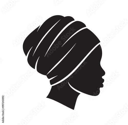 woman head silhouette wearing a turban from side profile
