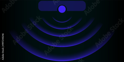 3d neon wifi symbol on black transparent background. Blue radio sound wave signal. Set of abstract illustrations of light effects with glow.