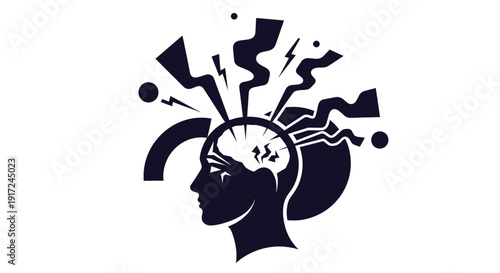 Silhouette of Head with Lightning and Chaos Stress Symbols
