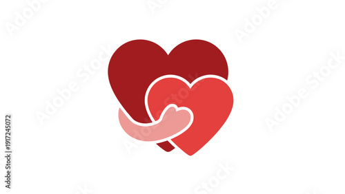 Fotografie Two Red Hearts Embracing Each Other.