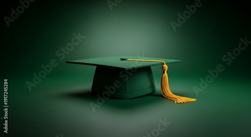 Graduation cap on dark green background symbolizing achievement and success This captures essence of educational milestones and celebrations