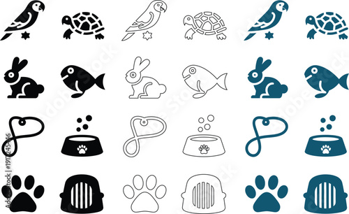 Animal featuring parrots turtles rabbits fish and pet care like bowls and leashes