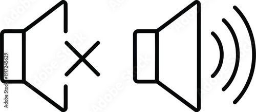 Volume control icons mute and sound symbol for audio settings and notifications on digital interfaces vector