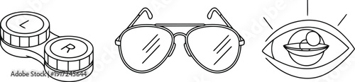 Hand drawn vector icons for vision care contact lens case glasses and eye health symbol vector