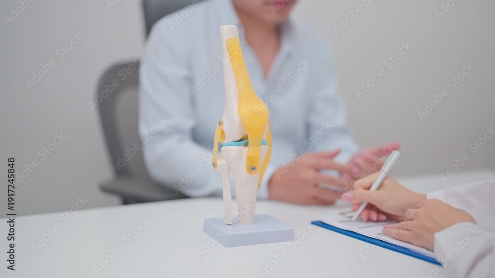 Doctor with Human Knee joint anatomy model. Osteoarthritis ...