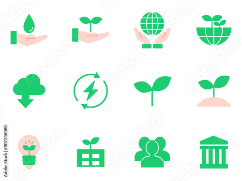 エコ・サステナブル関連のフラットアイコンセット