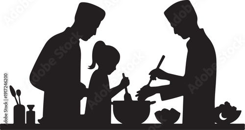 Family Cooking Together Silhouette kitchen parents