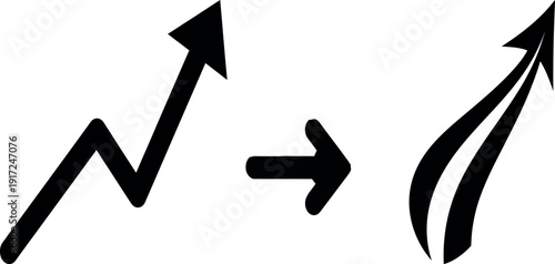 Evolution of a line graph trend with arrows indicating growth and change