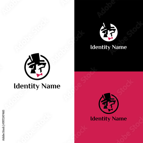 Dog Identity Logo Template featuring Smart Puppy in Top Hat and Bowtie Silhouette