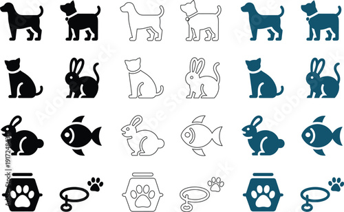 Pet including dogs cats rabbits and fish with accessories like carriers and leashes