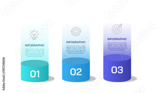 Modern 3 step column chart for financial growth, progress tracking, and corporate goals. Vector illustration.