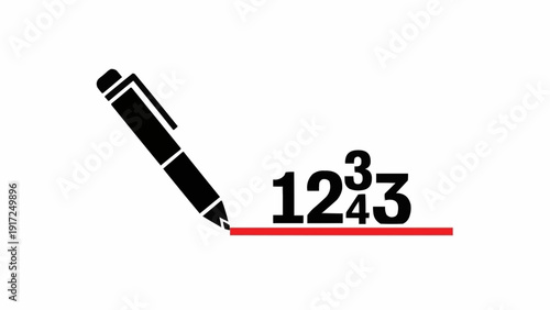 Pen writing numbers on line.