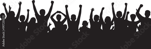 Silhouette of Crowd with Raised Arms people celebration