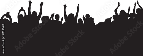 Silhouette of crowd with raised hands and phones black