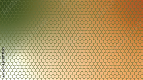 Hexagonal honeycomb pattern featuring a smooth gradient color transition from fresh green to warm orange tones.