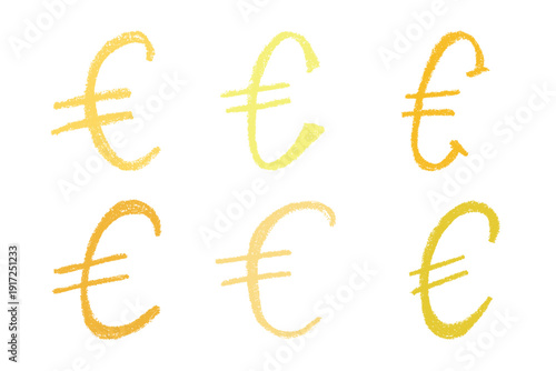 Set of hand drawn euro currency symbol. Brush stroke doodle. Single element for design