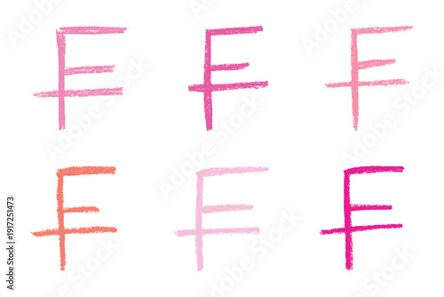 Set of hand drawn swiss franc currency symbol. Brush stroke doodle. Single element for design