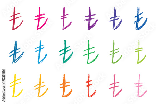 Set of hand drawn turkish lira currency symbol. Brush stroke doodle. Single element for design