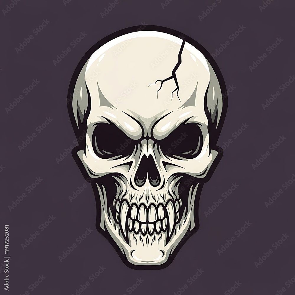 Obraz premium Cracked Human Skull Illustration on Dark Background.