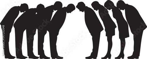 Silhouette of people bowing heads in a circle