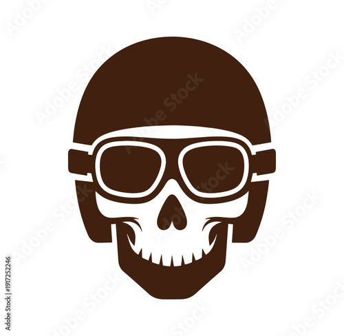 Brown skull wearing goggles on white background