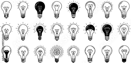 Idea Generation: Collection of Diverse Light Bulb Illustrations