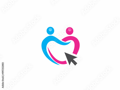 Social community digital platform icon featuring blue and pink human figures in a heart shape with a click pointer.
