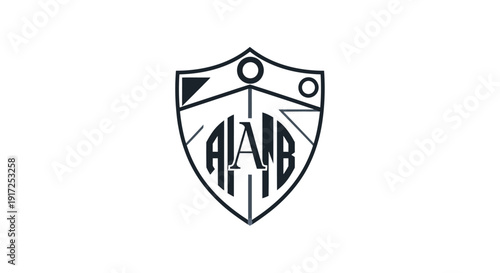 Modern shield logo design with stylized letters and geometric elements.