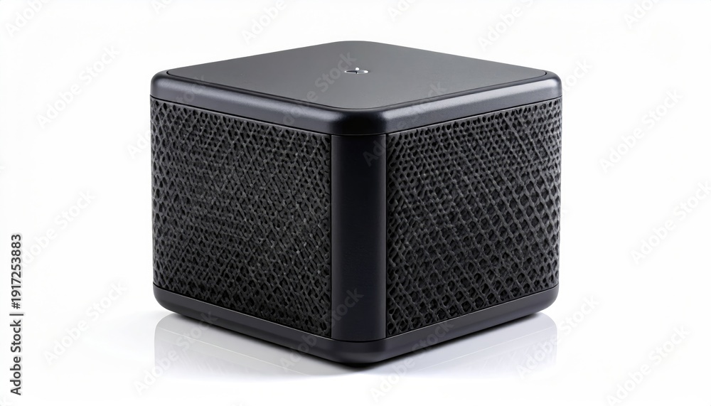 Fototapeta premium A modern black cube device with a unique mesh design on the sides