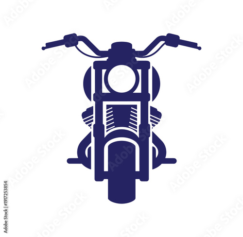 Front view of a motorcycle with handlebars and wheel