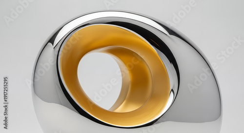 Wallpaper Mural A sleek silver ring with a golden interior, reflecting light on a plain surface, captured from a close-up viewpoint, showcasing its metallic sheen and detailed texture Torontodigital.ca