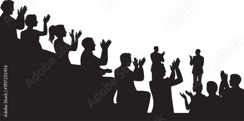 Silhouettes of people clapping and cheering in a crowd