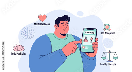 Mental Wellness and Healthy Lifestyle App User Interface with Male Character