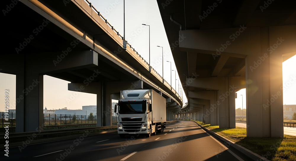custom made wallpaper toronto digitalA large white truck driving on a highway under an overpass in the daytime with sunlight shining
