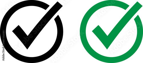 Checkmark icons in black and green on white background