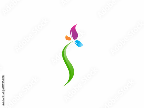 Eco-friendly floral icon with green stem and vibrant petals, organic growth symbol.