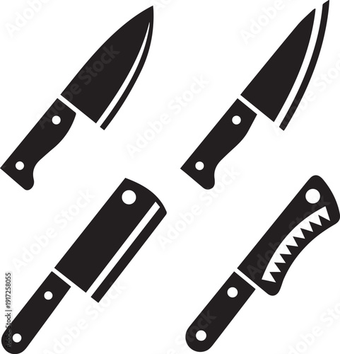 Butcher Knife Silhouette Vector Black and White