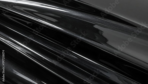 Abstract grayscale photograph featuring glossy black material with flowing, reflective surfaces